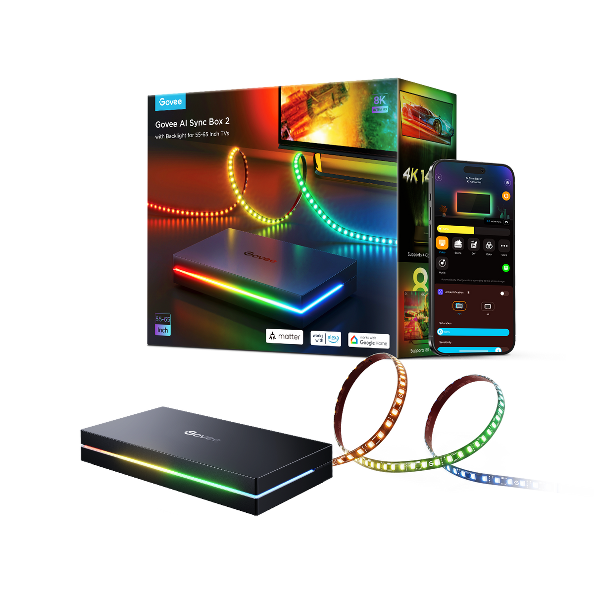 Govee AI Sync Box 2 with strip light for 55-65 inch TVs