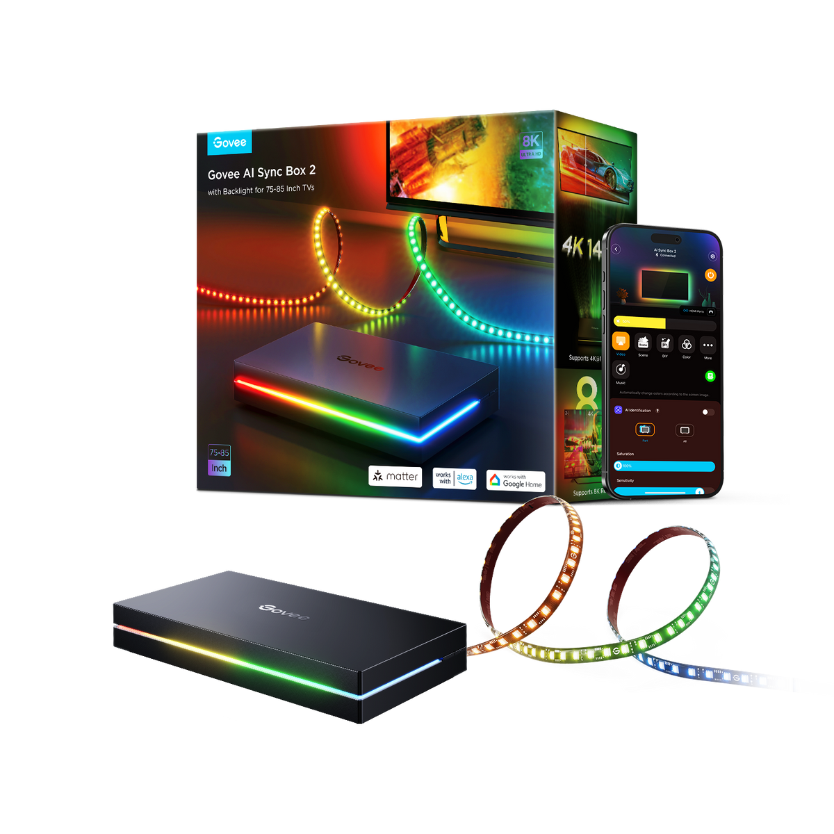 Govee AI Sync Box 2 with strip light for 75-85 inch TVs