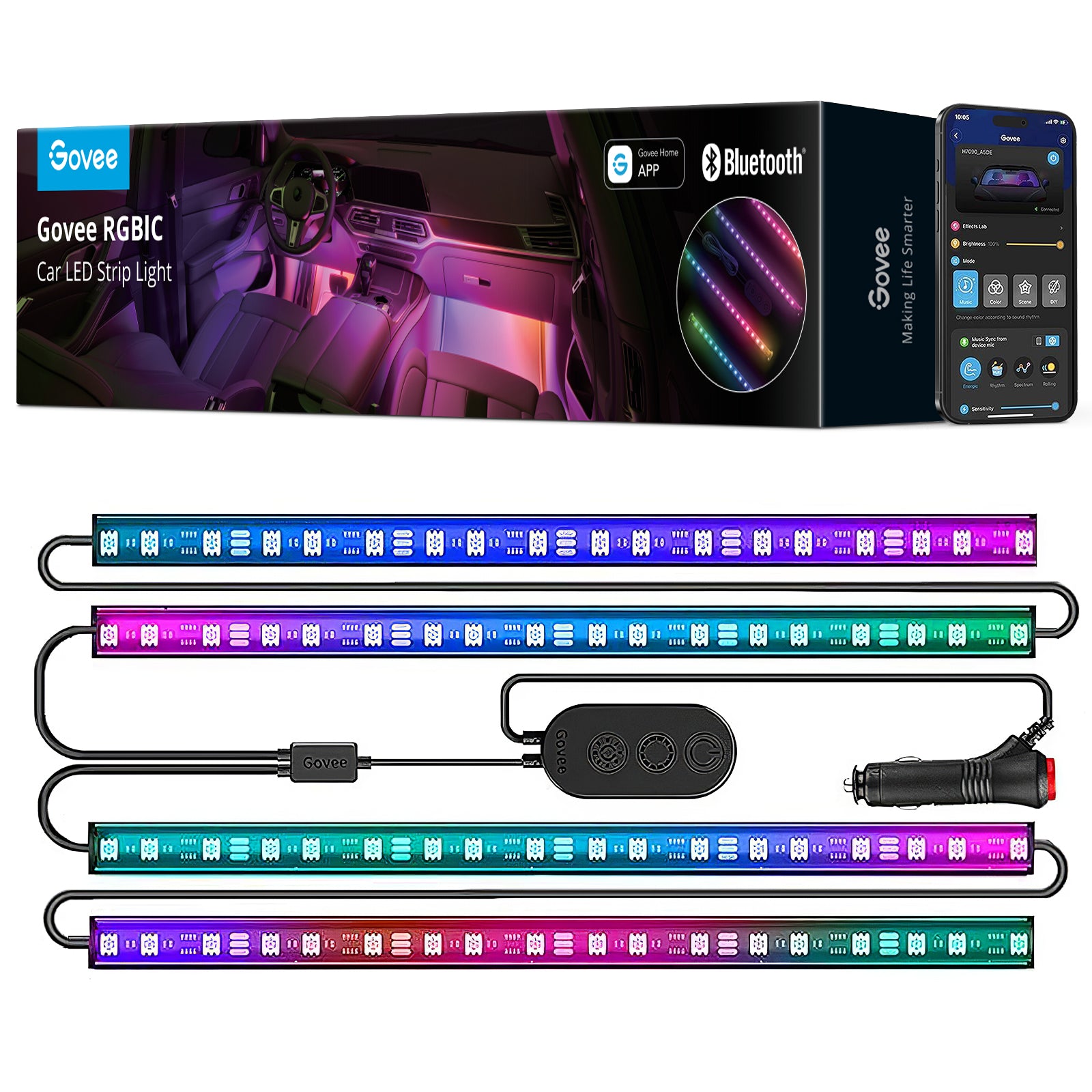Govee RGBIC Interior Car Lights - Without Remote Control