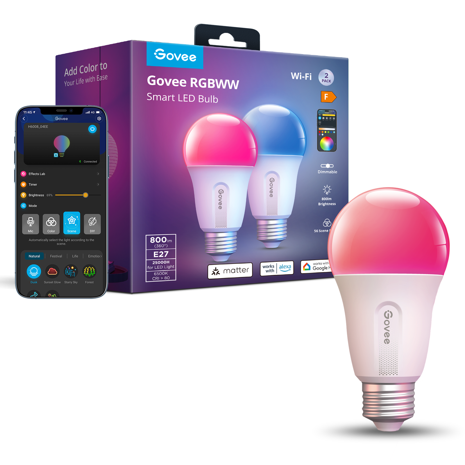 Govee Smart LED Bulb, E27 (2 Pack)