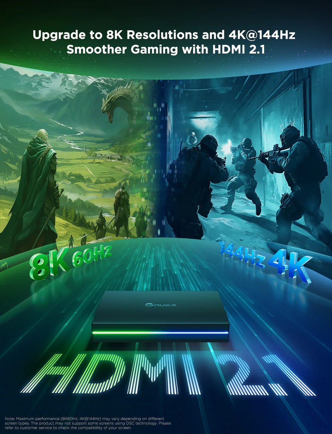 HDMI 2.1 with 8K 60 Hz and 4K 144 Hz pass-through