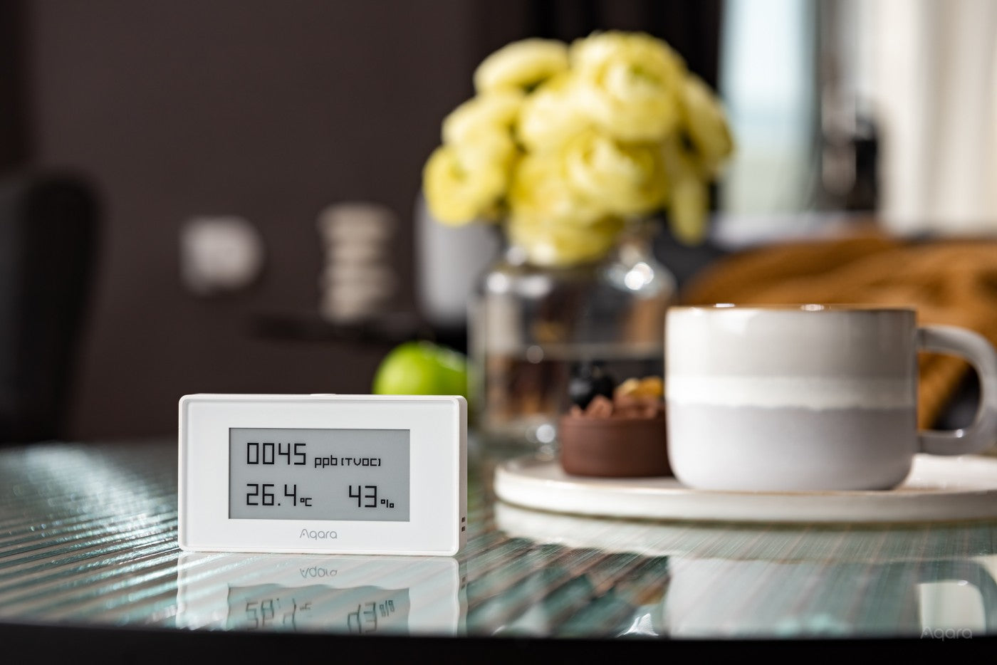 Aqara TVOC Air Quality Monitor in a smart home setting